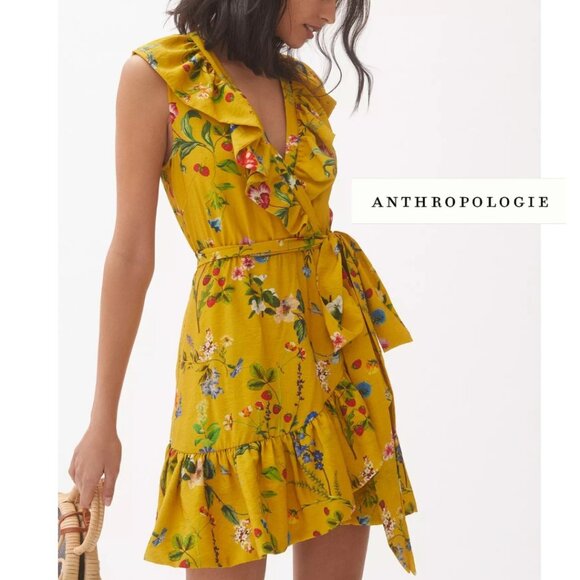Anthropologie Maeve Floral-Wrap Mini Dress - Picture 1 of 4